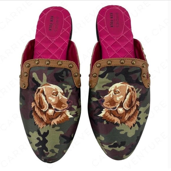 Birdies Shoes - *Birdies* Sz 9 Ken Fulk Camo Dog Phoebe Slide Mules EUC